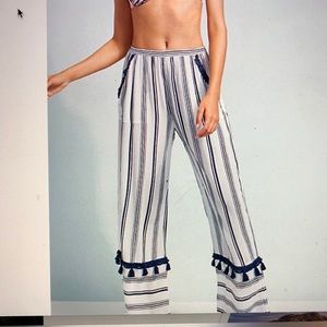 Anthropologie White and Navy Striped Pants